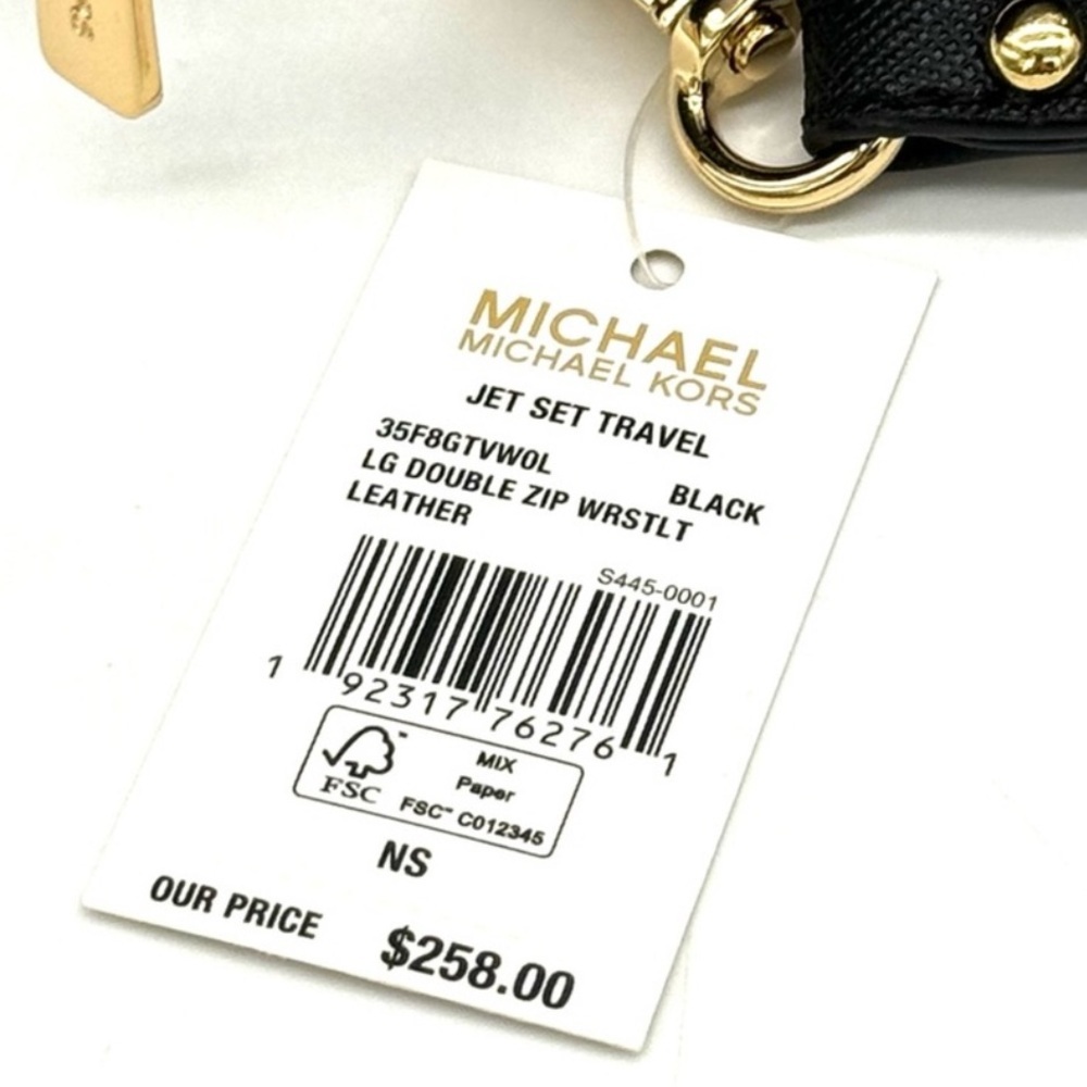 Michael Kors Large Double Zip Wallet Wristlet Black/Gold - Picture 9 of 9